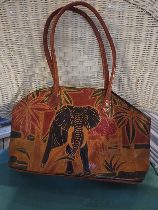 MTC Handbags - Vintage MTC 1992 Elephant Motif Leather Tote Bag